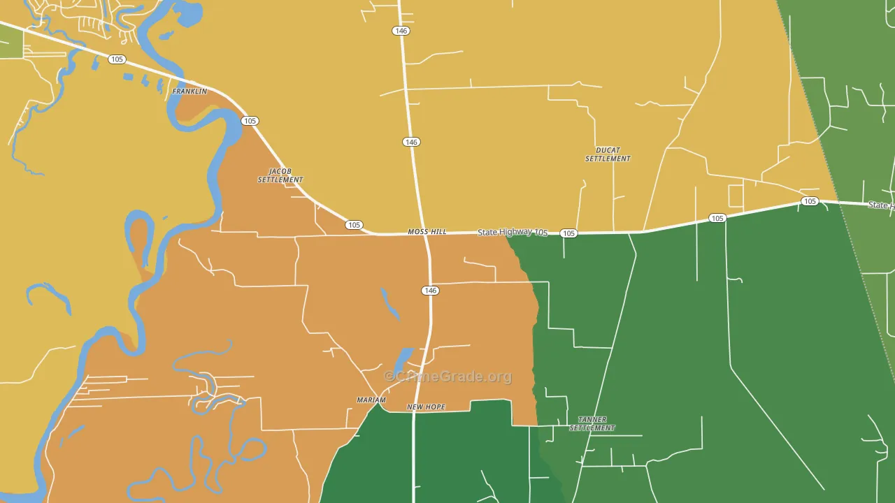 Moss Hill, TX Map of Theft Rates