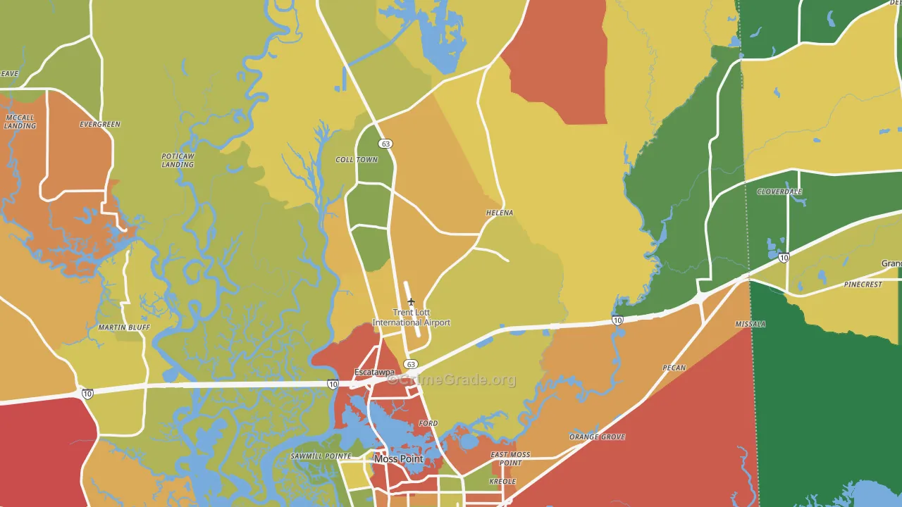 Moss Point, MS Map of Theft Rates