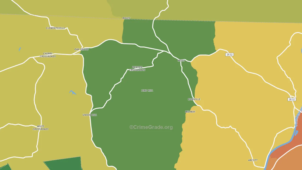 Moss, TN Map of Theft Rates