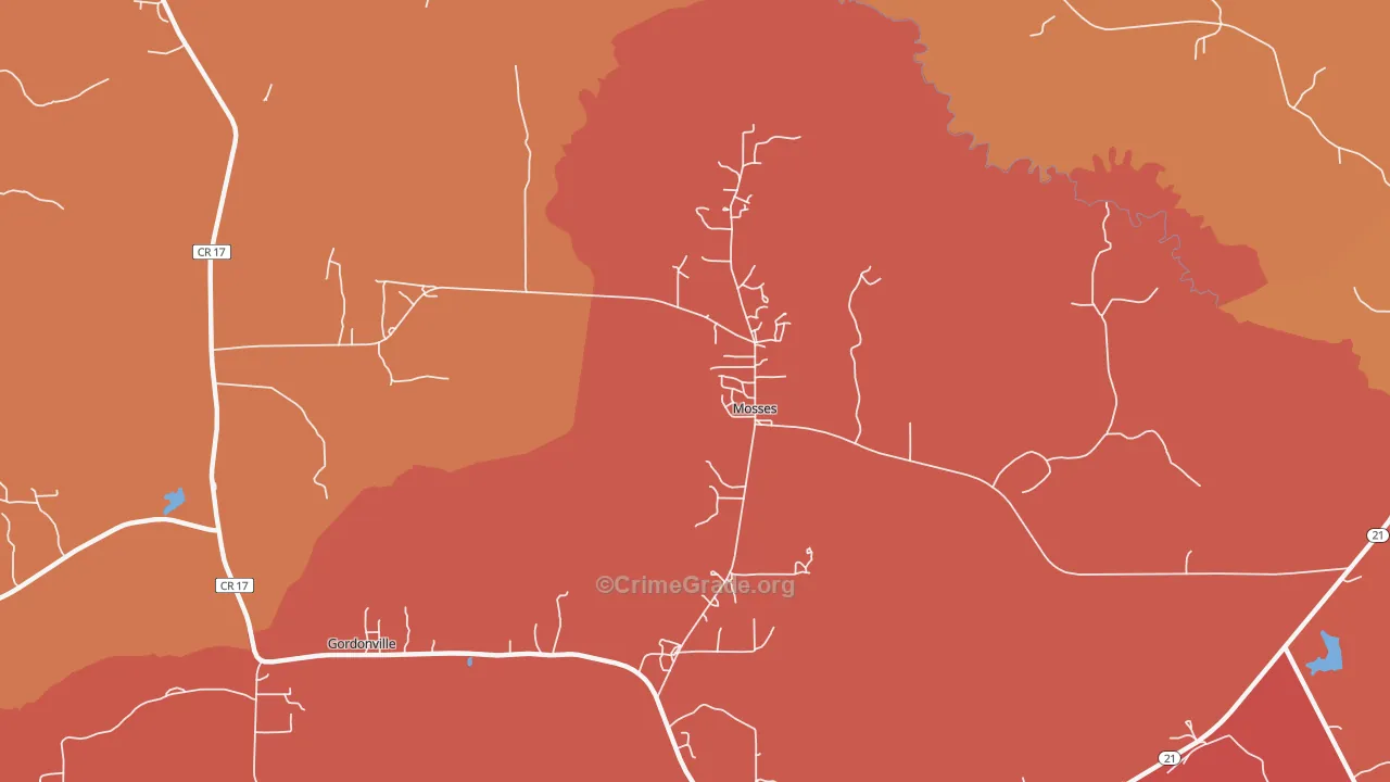 Mosses, AL Map of Theft Rates