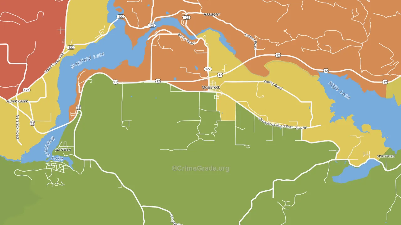 Mossyrock, WA Map of Theft Rates