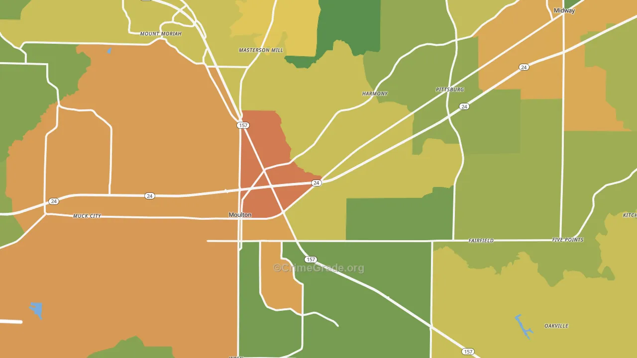 Moulton, AL Map of Theft Rates