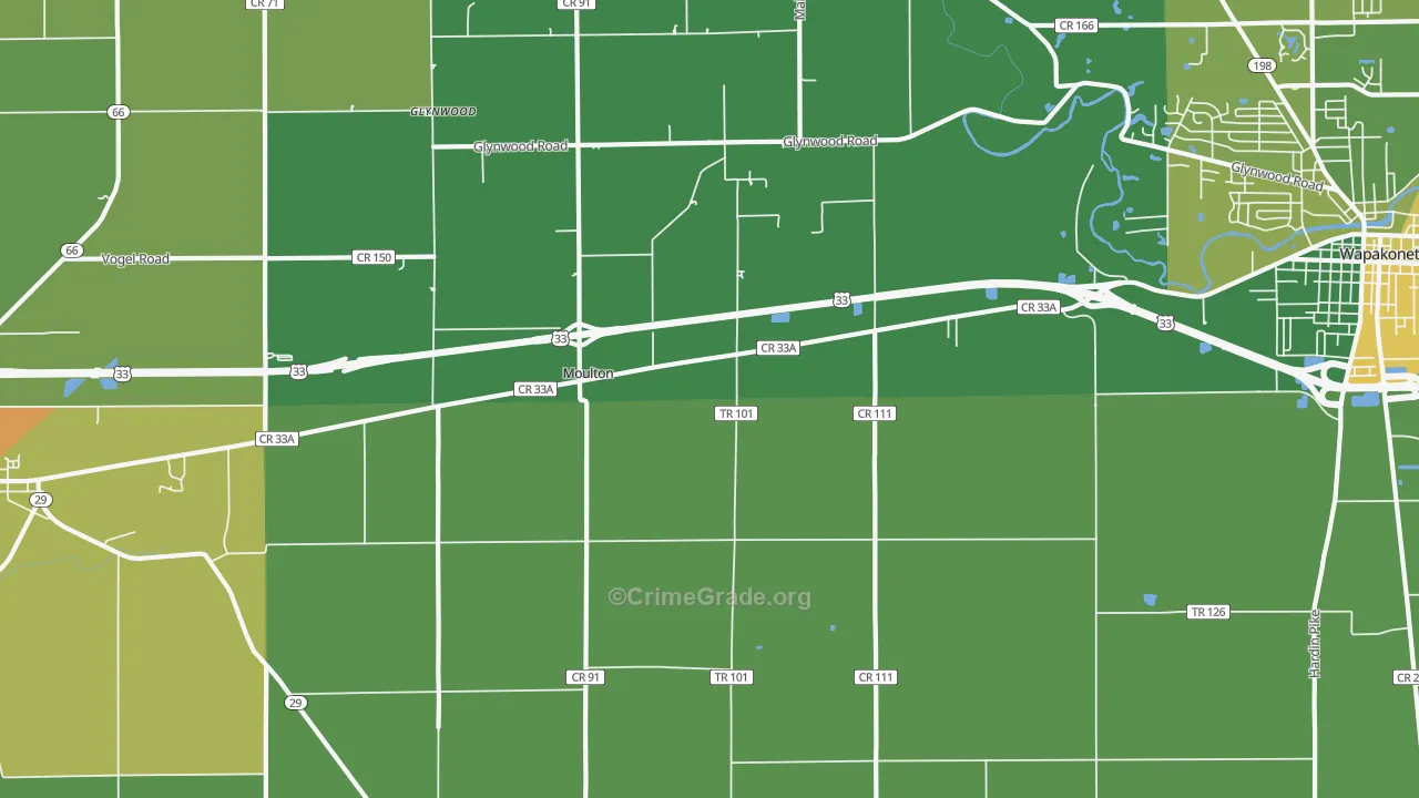 Moulton, OH Map of Theft Rates