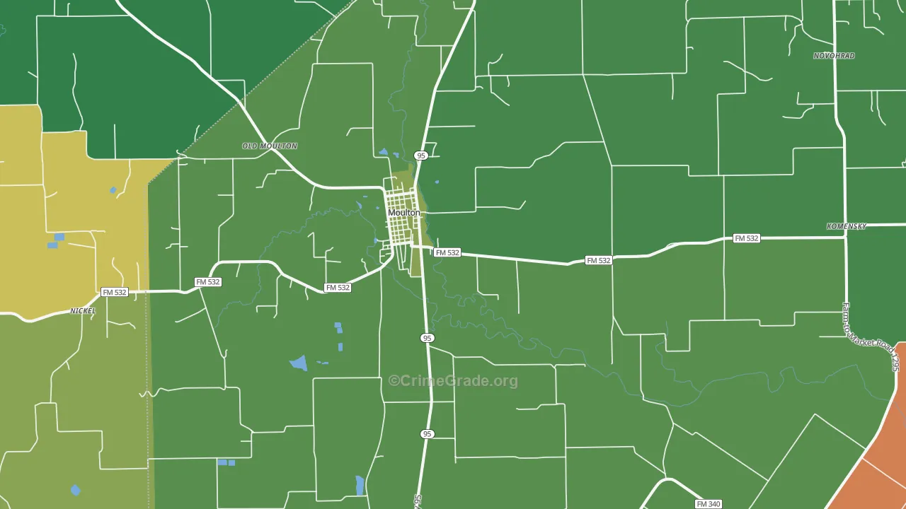 Moulton, TX Map of Theft Rates