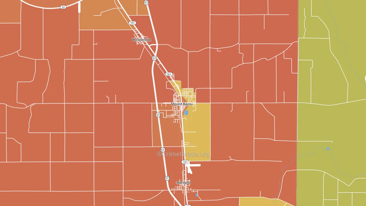 Mound Bayou, MS Map of Theft Rates