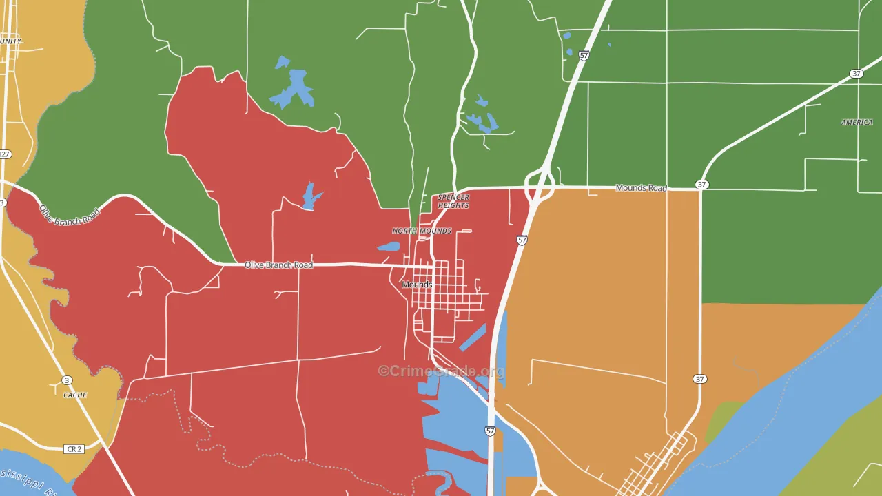 Mounds, IL Map of Theft Rates