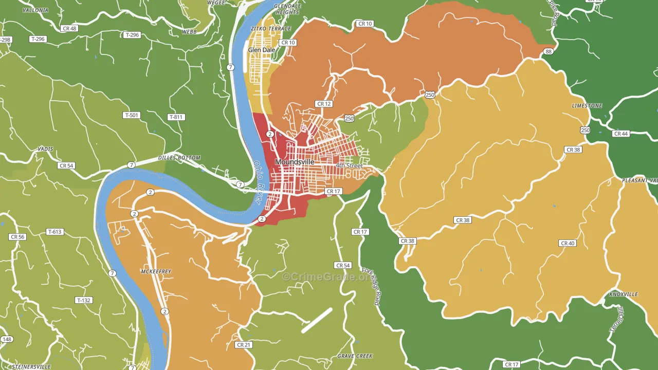 Moundsville, WV Map of Theft Rates