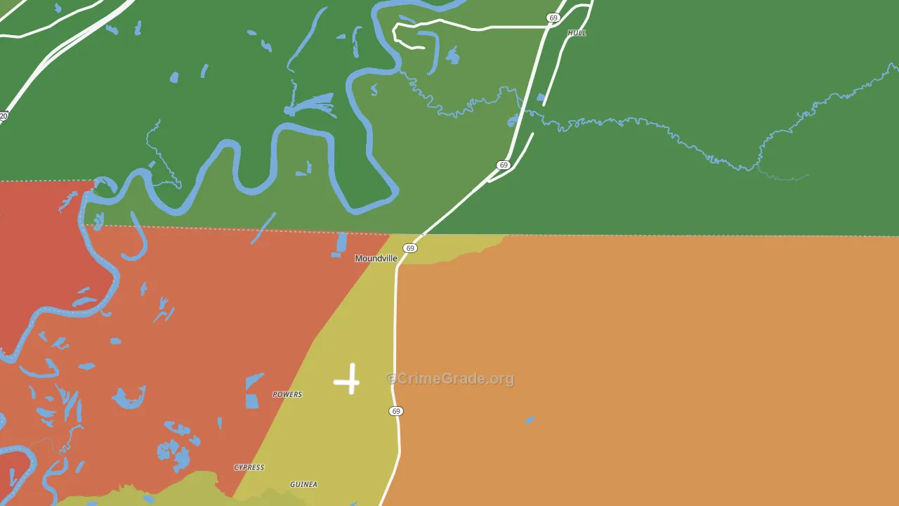 Moundville, AL Map of Theft Rates