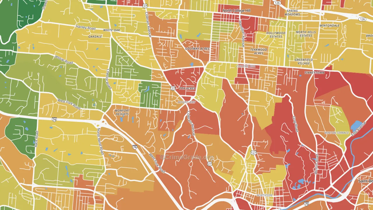 Mount Airy, Cincinnati, OH Map of Theft Rates