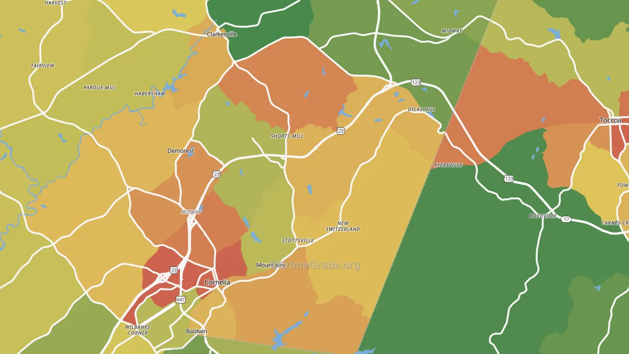 Mount Airy, GA Map of Theft Rates