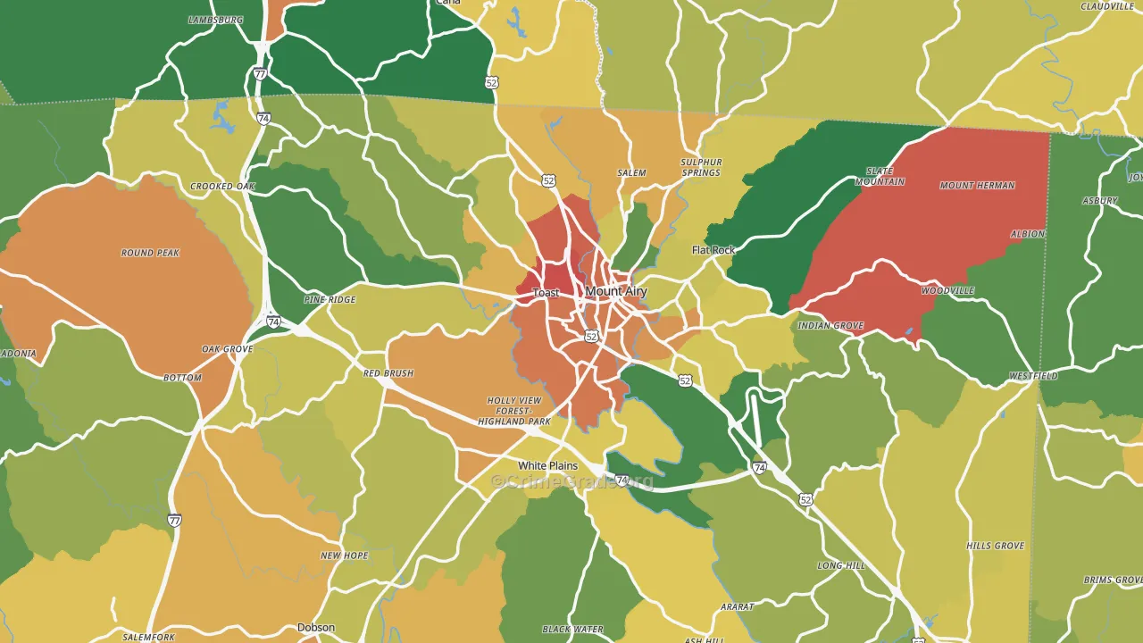 Mount Airy, NC Map of Theft Rates