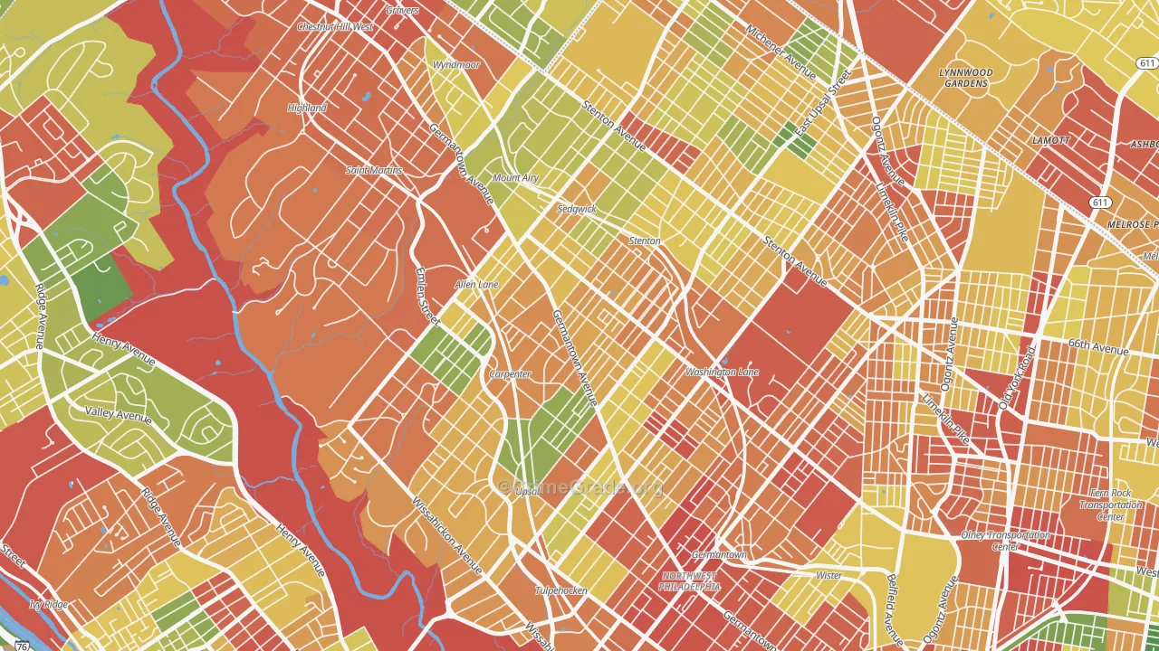 Mount Airy, Philadelphia, PA Map of Theft Rates