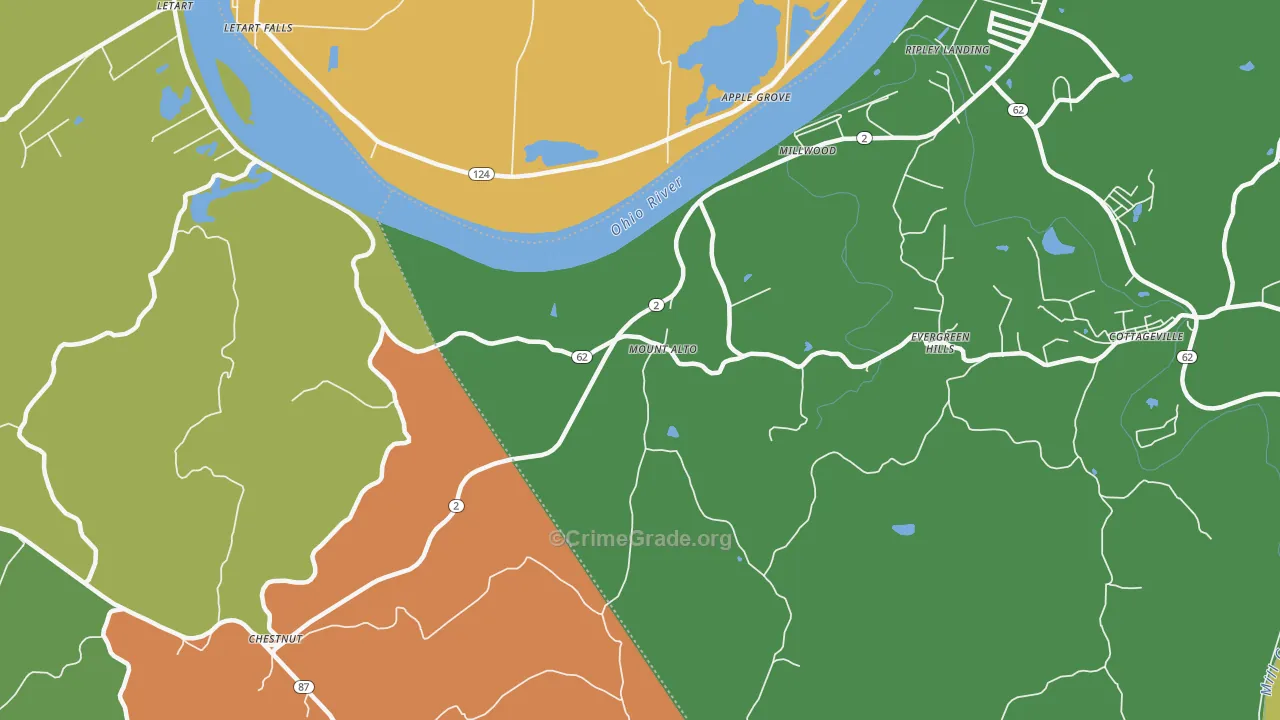 Mount Alto, WV Map of Theft Rates