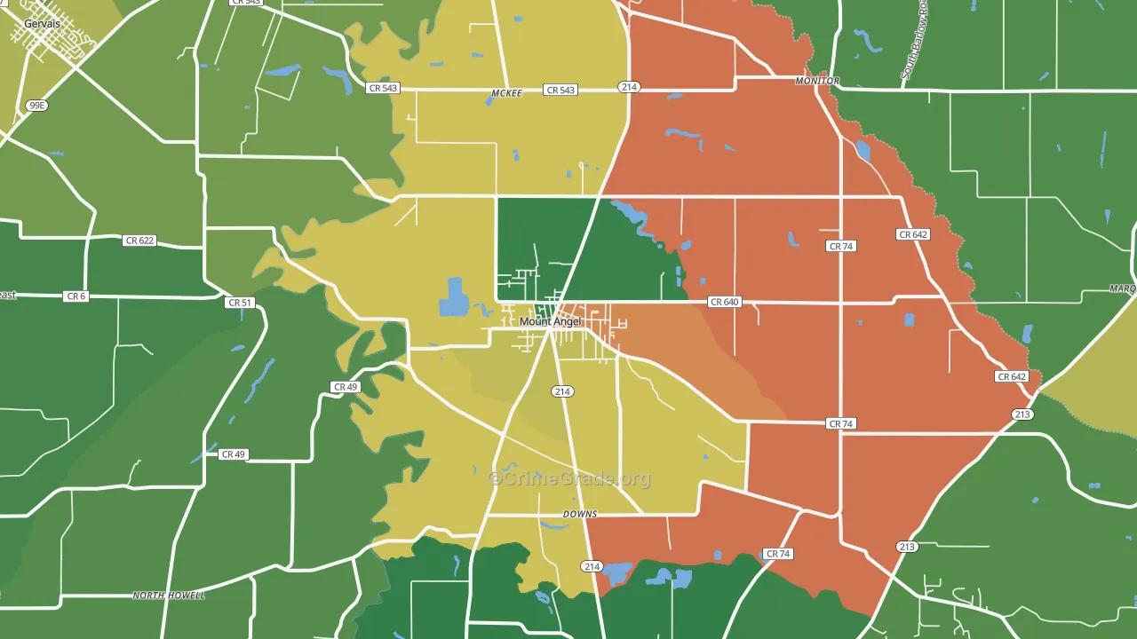 Mount Angel, OR Map of Theft Rates