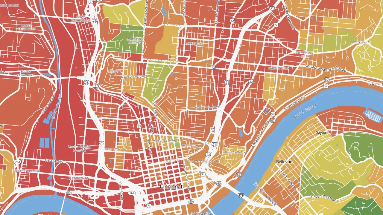 Mount Auburn, Cincinnati, OH Map of Theft Rates