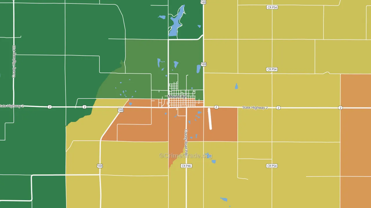 Mount Ayr, IA Map of Theft Rates