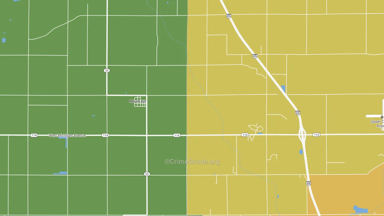 Mount Ayr, IN Map of Theft Rates