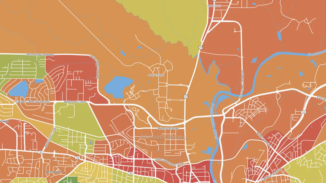 Mount Berry, GA Map of Theft Rates