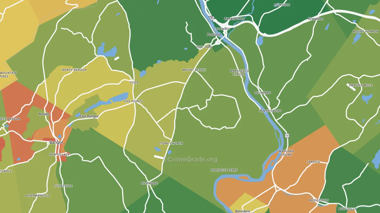 Mount Bethel, PA Map of Theft Rates