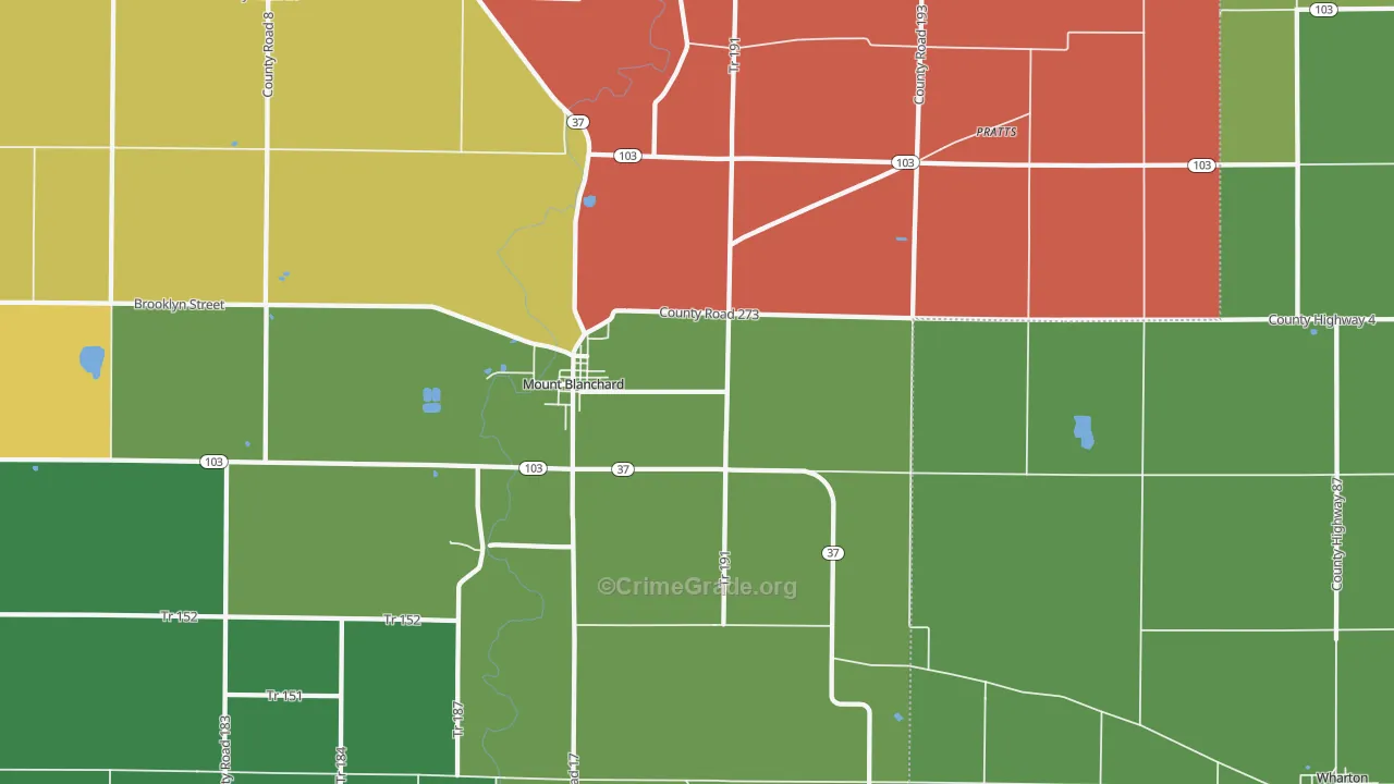 Mount Blanchard, OH Map of Theft Rates