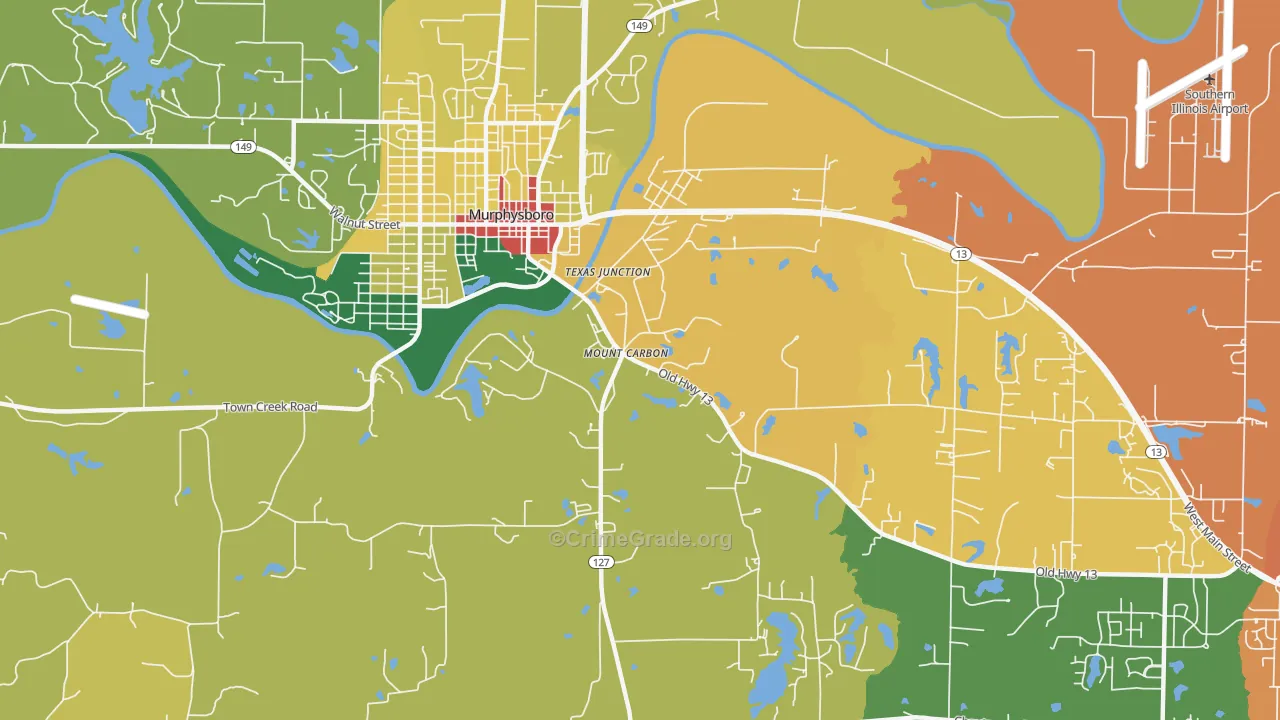 Mount Carbon, IL Map of Theft Rates