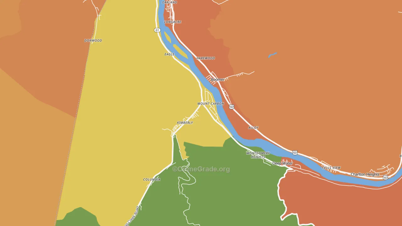 Mount Carbon, WV Map of Theft Rates