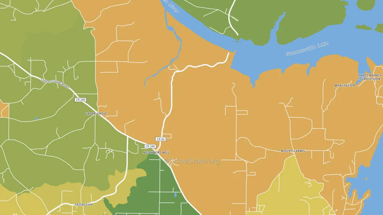 Mount Carmel, AL Map of Theft Rates