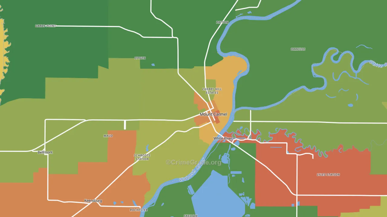 Mount Carmel, IL Map of Theft Rates