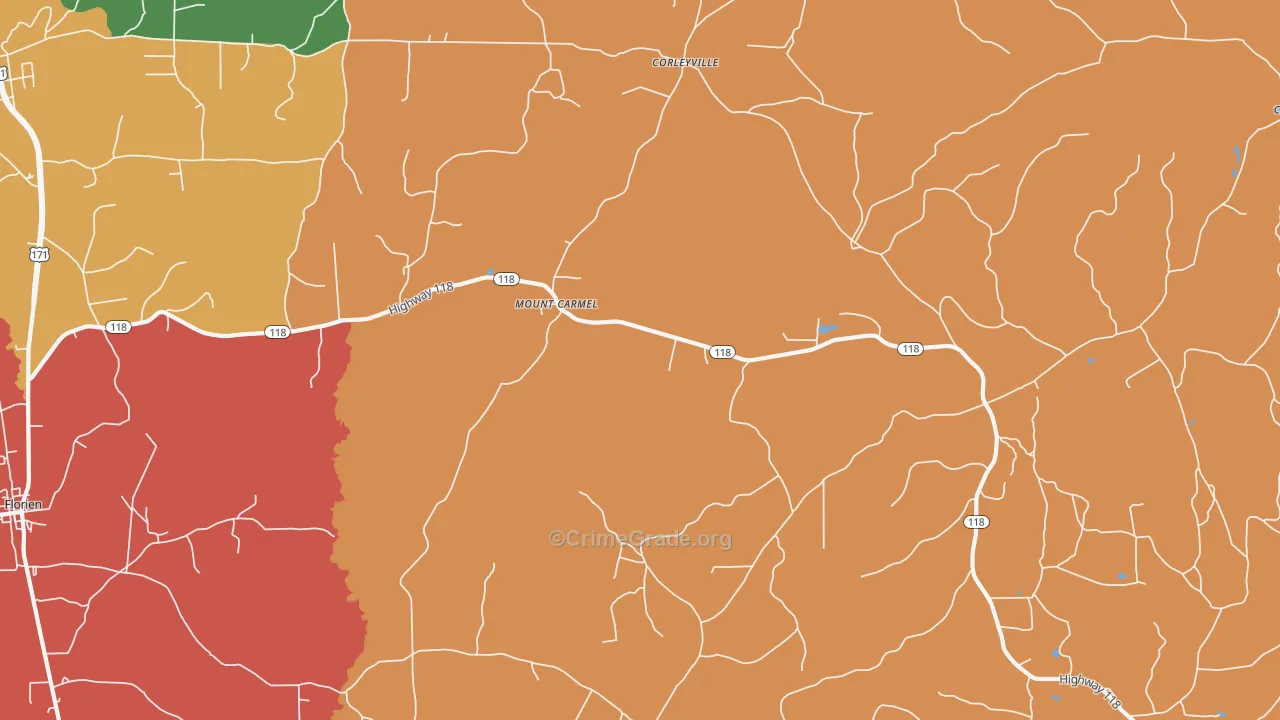 Mount Carmel, LA Map of Theft Rates