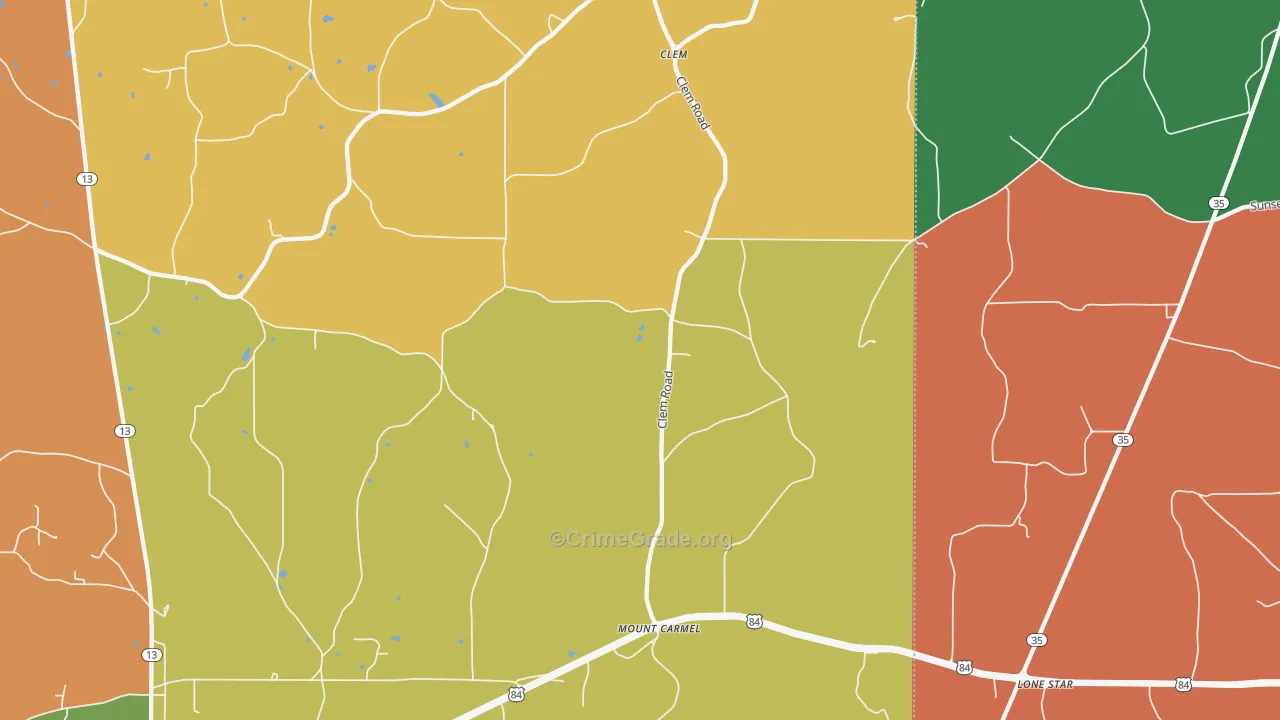 Mount Carmel, MS Map of Theft Rates