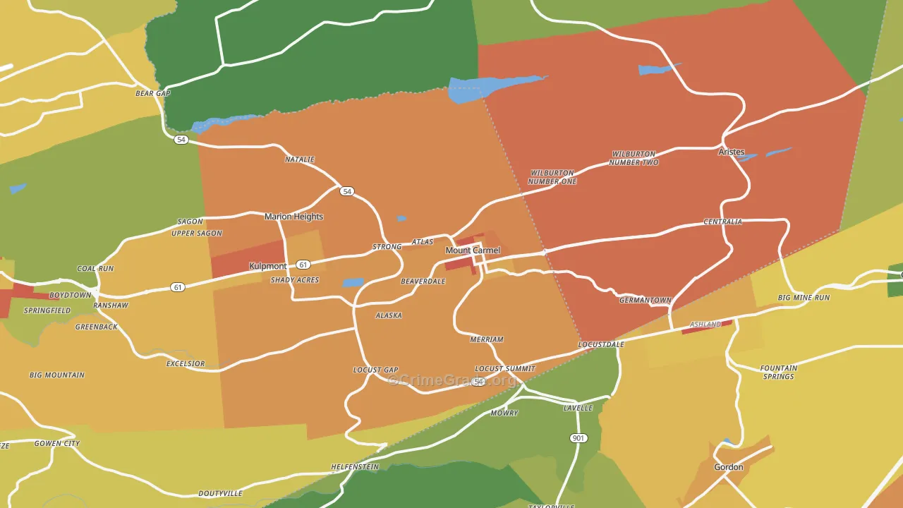 Mount Carmel, PA Map of Theft Rates