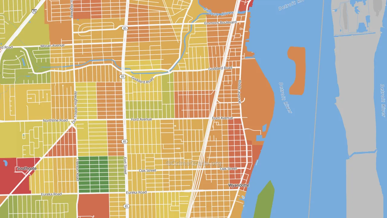 Mount Carmel, Wyandotte, MI Map of Theft Rates