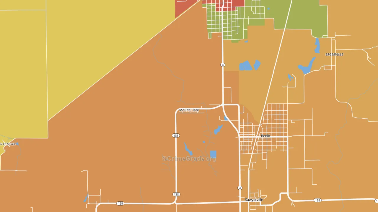 Mount Clare, IL Map of Theft Rates