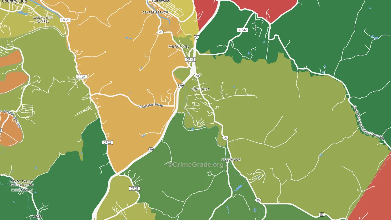 Mount Clare, WV Map of Theft Rates