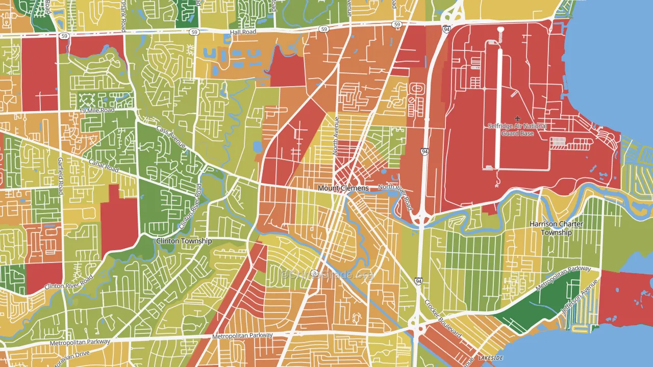 Mount Clemens, MI Map of Theft Rates