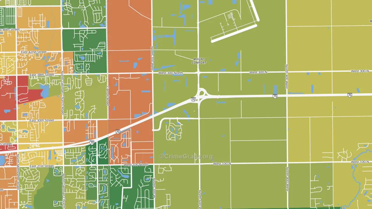 Mount Comfort, IN Map of Theft Rates