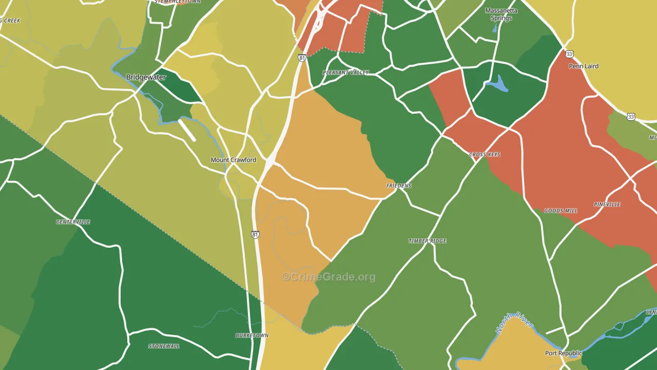 Mount Crawford, VA Map of Theft Rates