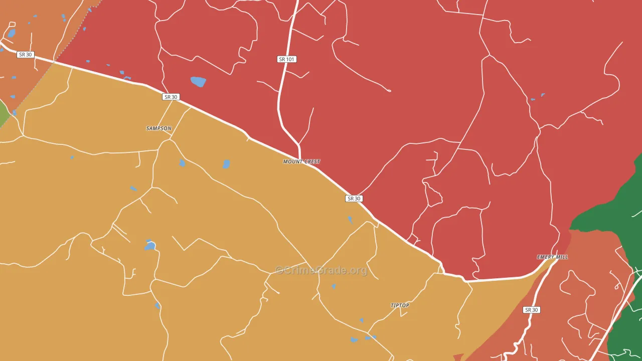 Mount Crest, TN Map of Theft Rates