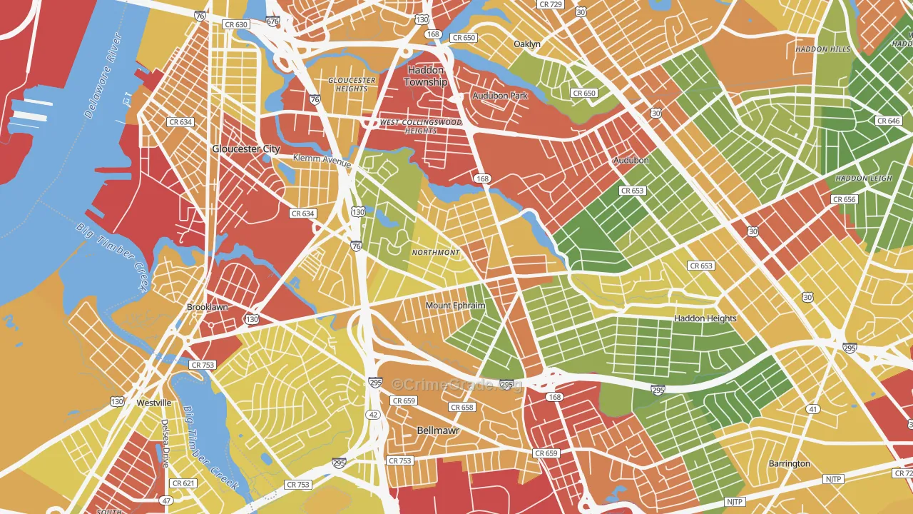 Mount Ephraim, NJ Map of Theft Rates