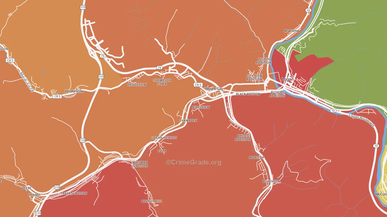 Mount Gay-Shamrock, WV Map of Theft Rates