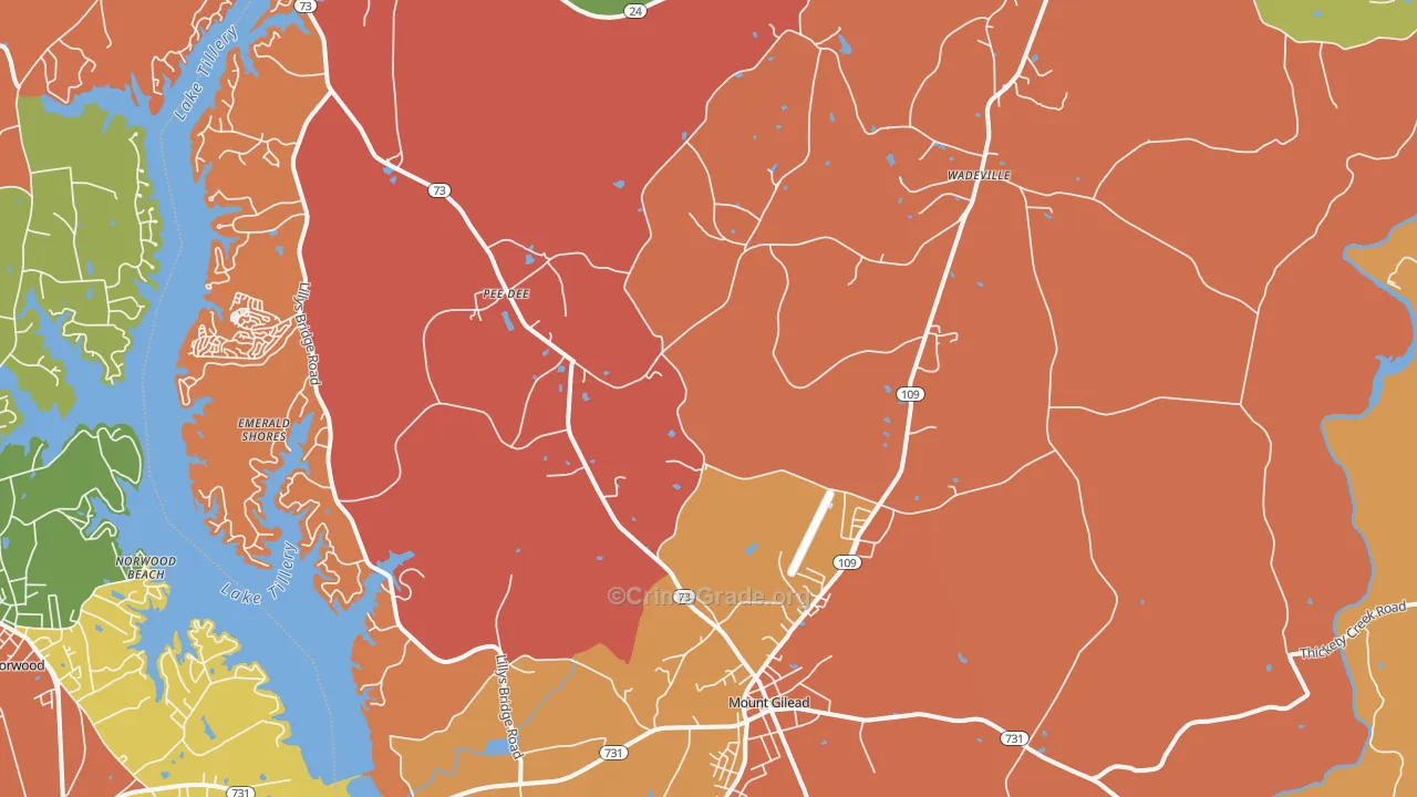 Mount Gilead, NC Map of Theft Rates