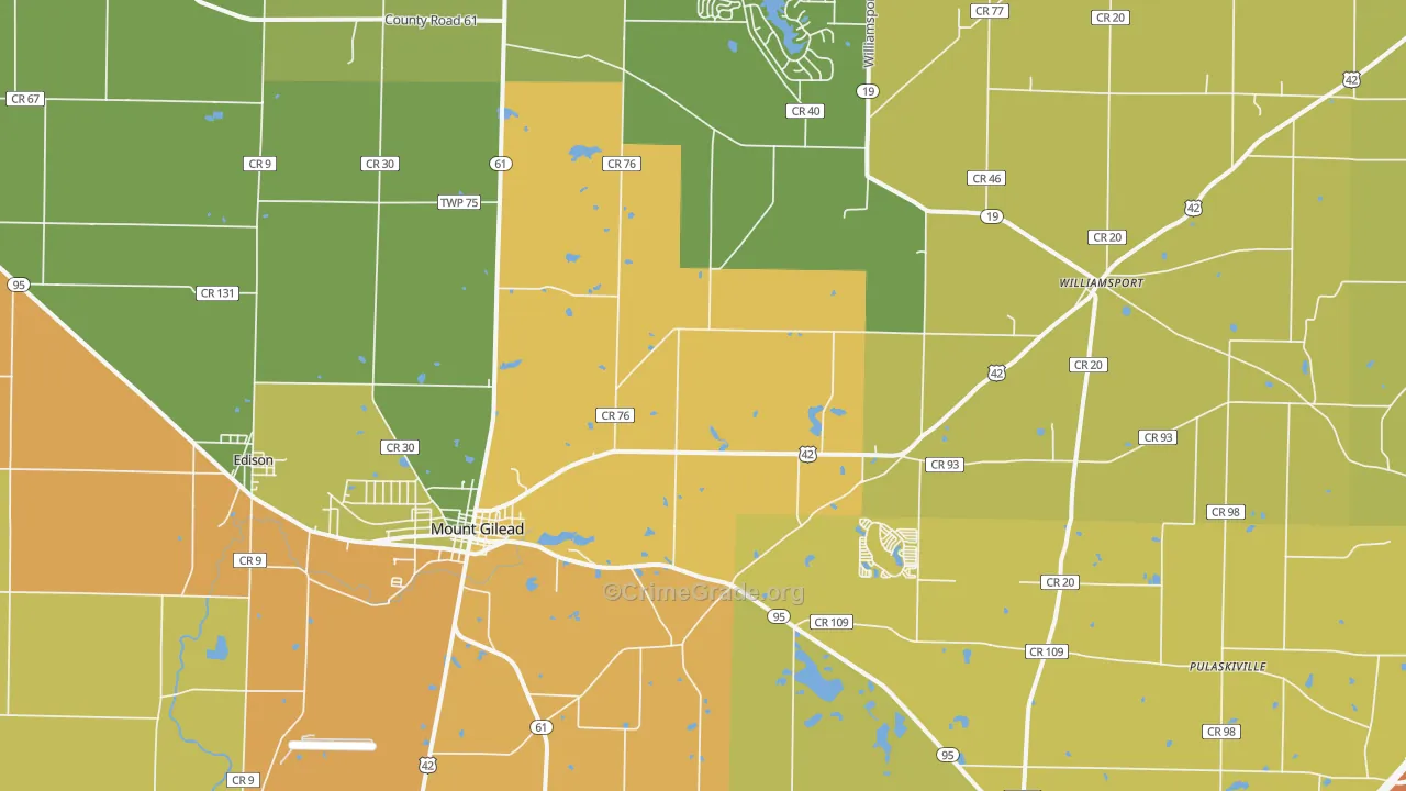 Mount Gilead, OH Map of Theft Rates
