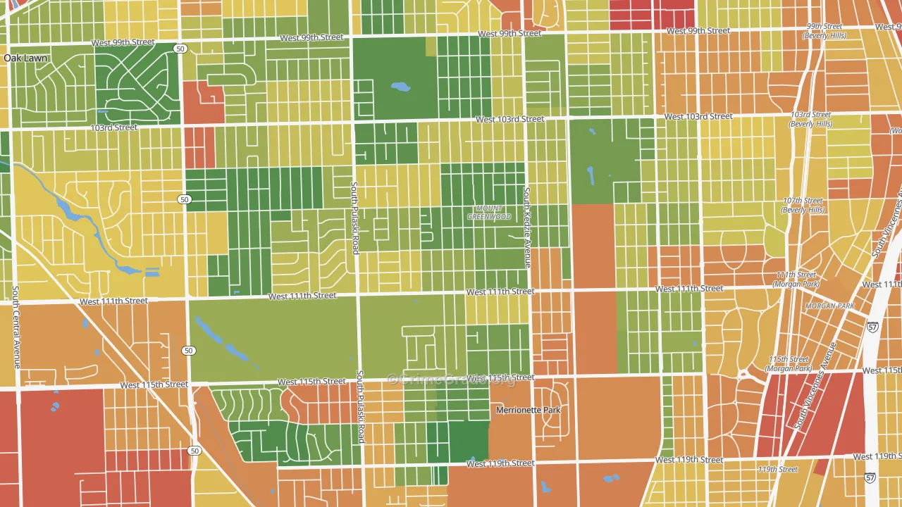 Mount Greenwood, Chicago, IL Map of Theft Rates