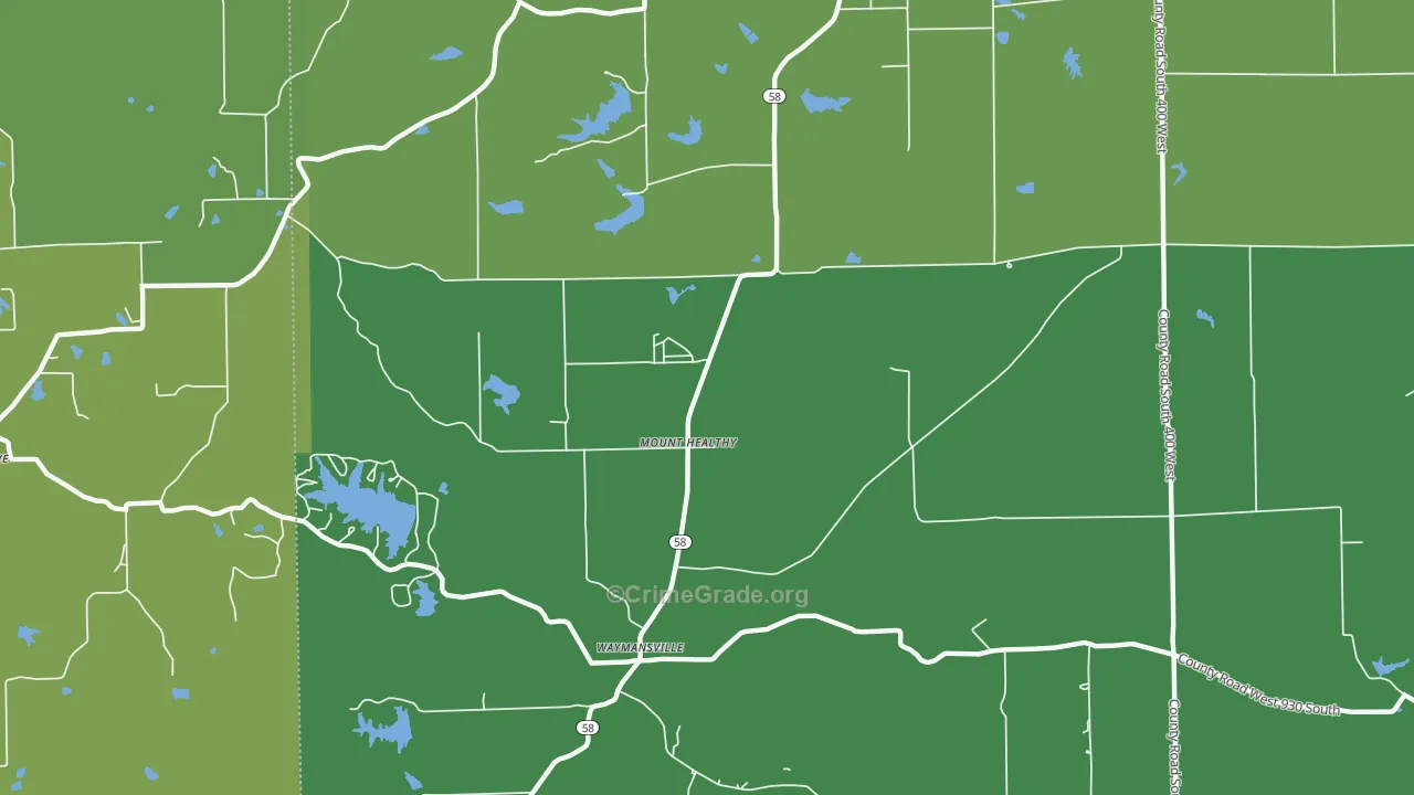 Mount Healthy, IN Map of Theft Rates