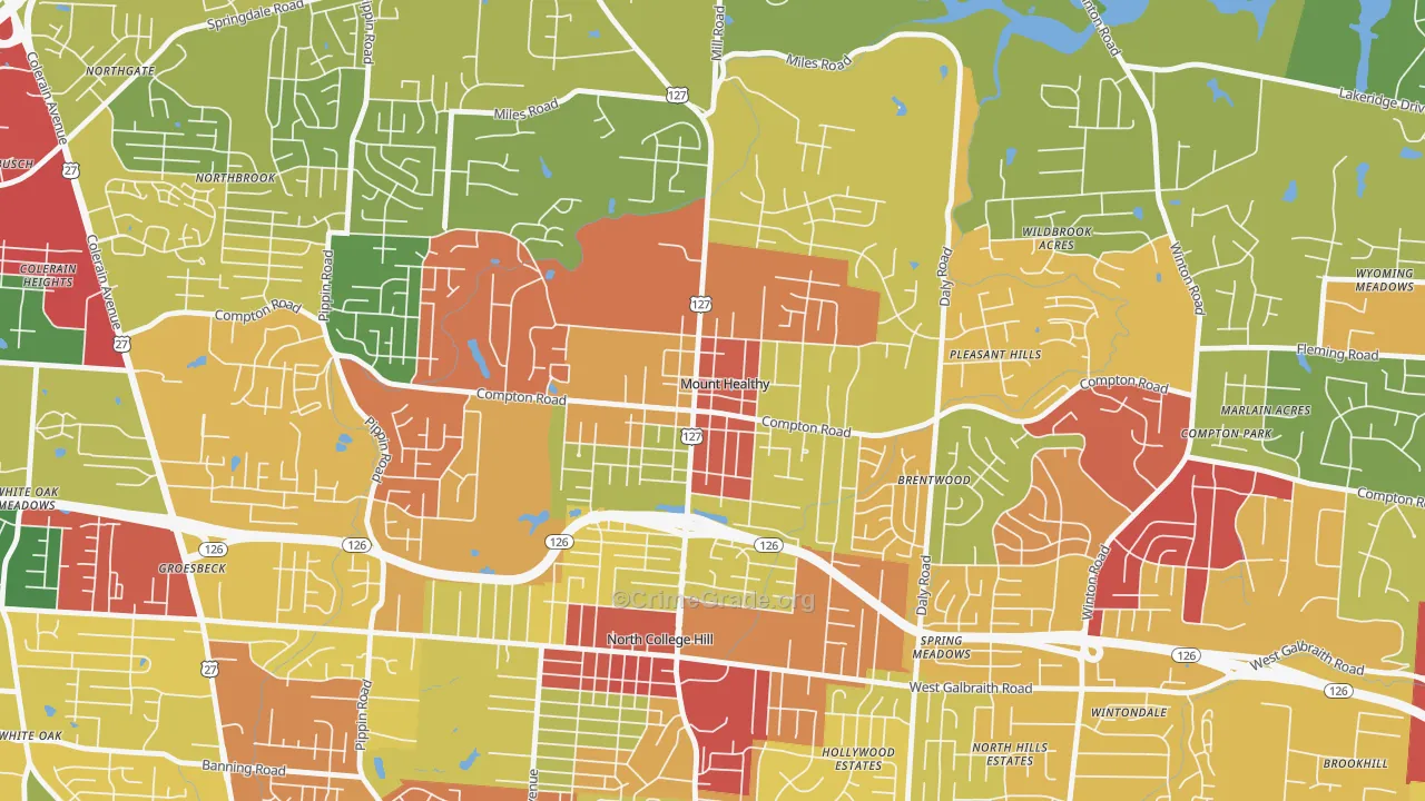 Mount Healthy, OH Map of Theft Rates