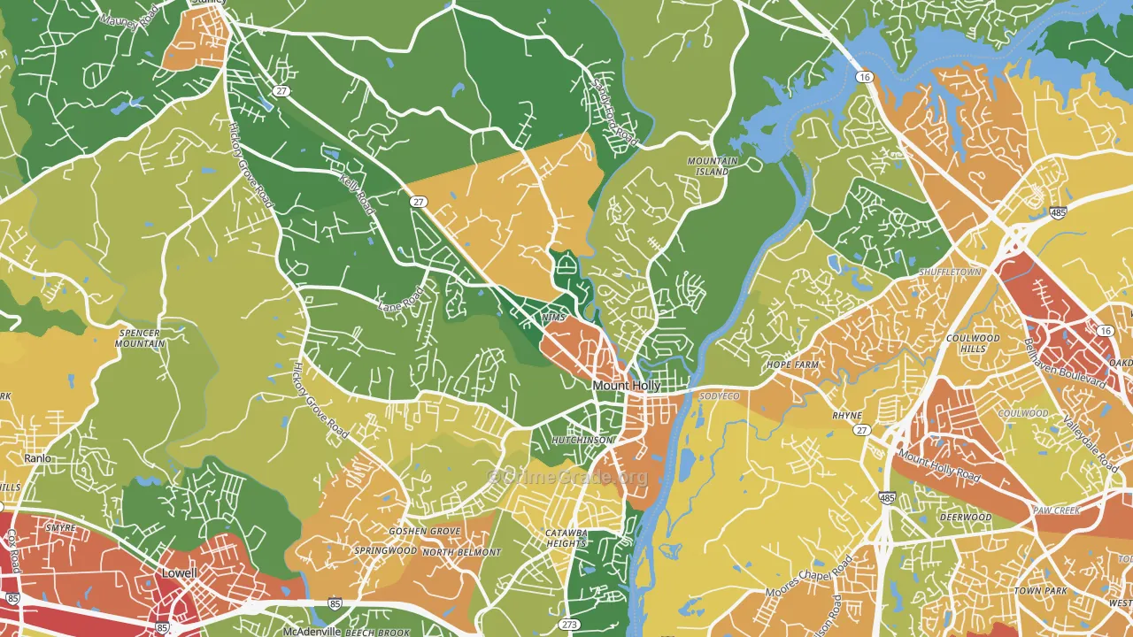 Mount Holly, NC Map of Theft Rates