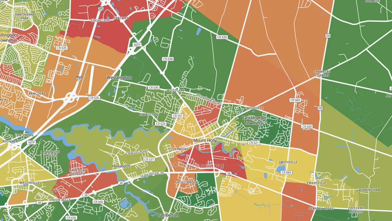 Mount Holly, NJ Map of Theft Rates
