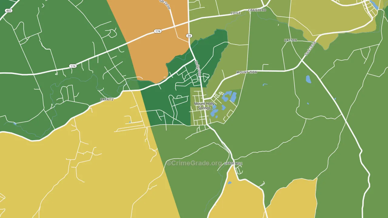 Mount Holly Springs, PA Map of Theft Rates