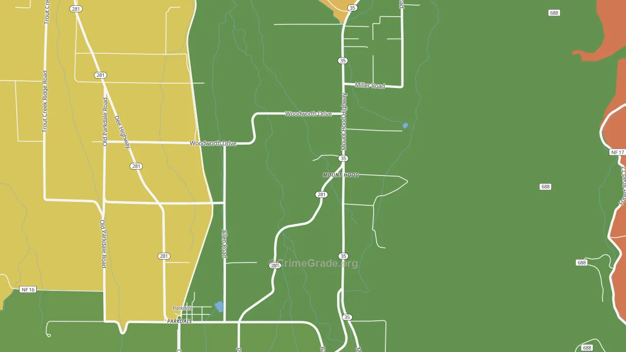 Mount Hood, OR Map of Theft Rates