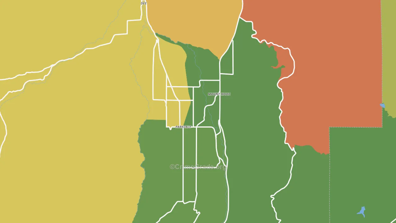 Mount Hood-Parkdale, OR Map of Theft Rates